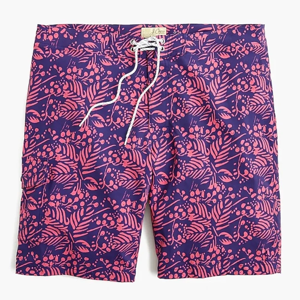 J Crew 29 Mens 9” Stretch Eco Board Shorts Swim Trunk Pink‎ Navy Vines Print $79